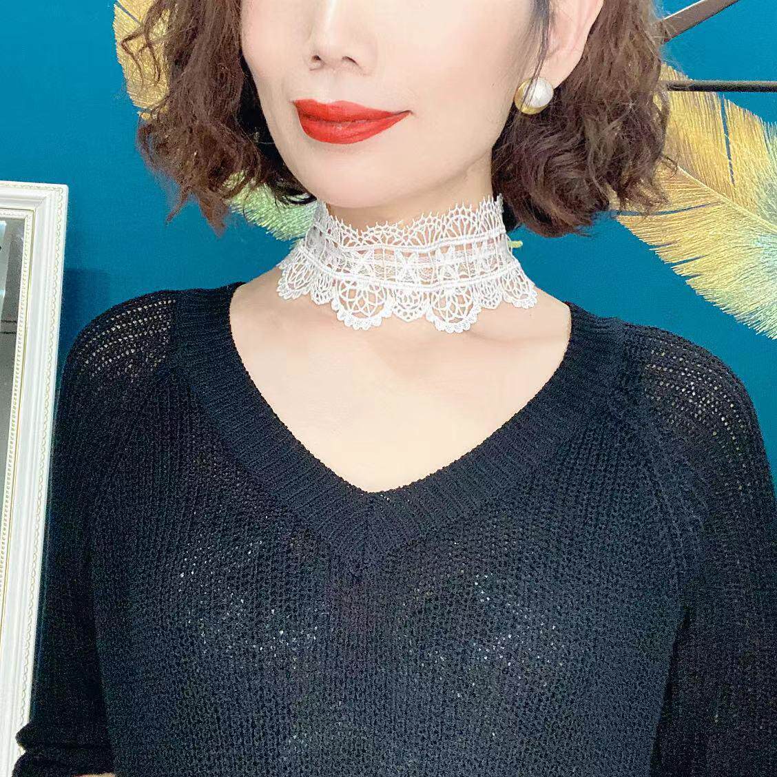 2025春秋新款蕾丝围巾时尚百搭洋气花边护颈丝巾遮颈纹懒人围脖女