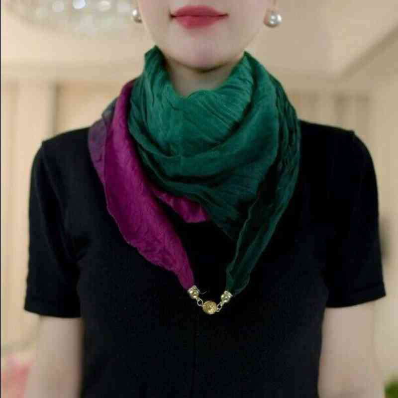2025秋冬新款棉麻褶皱渐变磁扣围巾时尚百搭护颈保暖丝巾懒人围脖