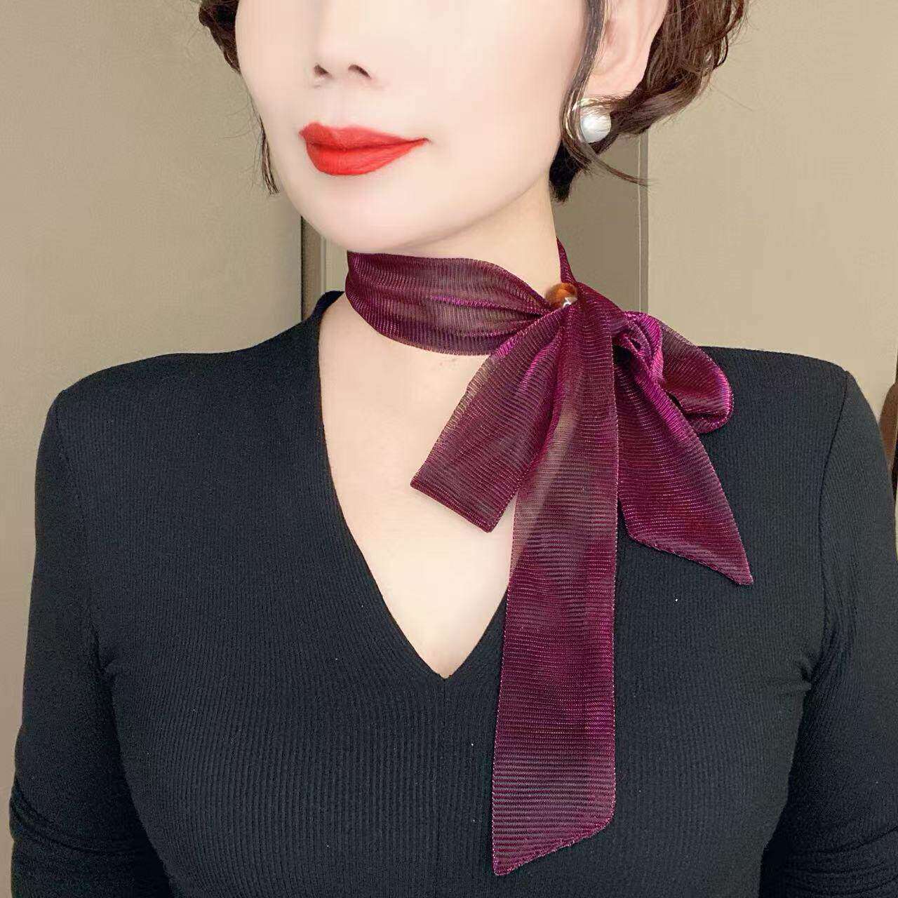 韩版新款时尚百搭炫彩小长条围巾女士丝巾春夏搭配护颈遮颈纹纱巾