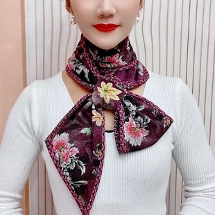 2025秋冬新款 百搭保暖护颈围巾围脖 护颈长巾女印花古韵耳朵巾时尚