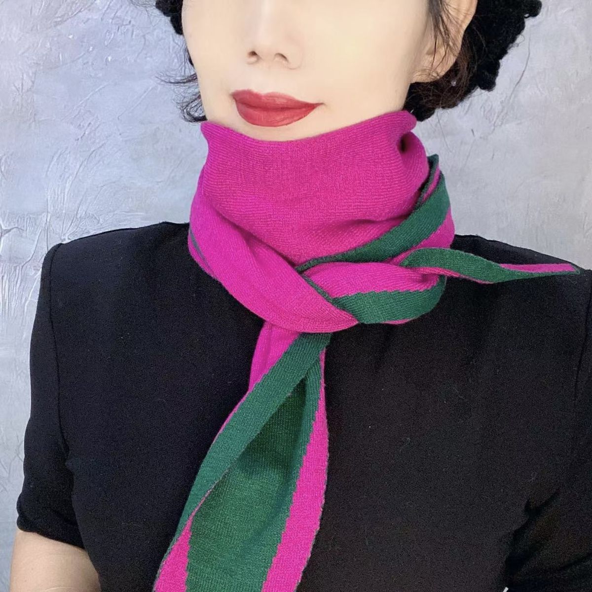 2025秋冬围巾新款加厚双面双色时尚百搭针织拼色护颈椎保暖围脖