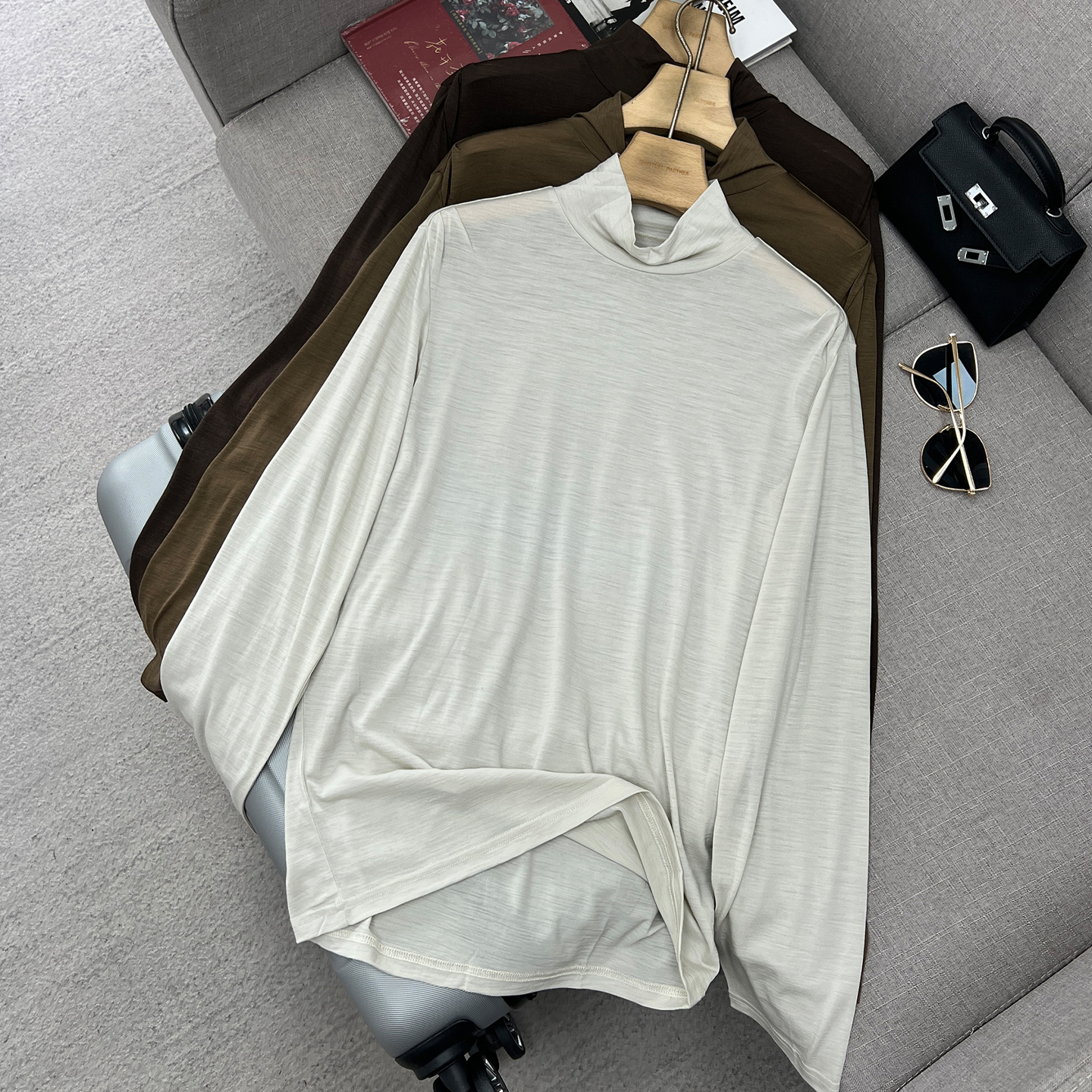 美丽诺羊毛高领宽松长袖针织衫女