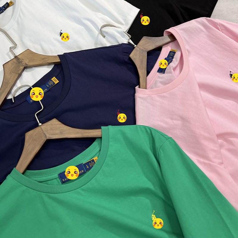 刺绣圆领短袖宽松中长款T恤情侣