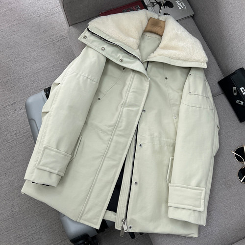 80鹅绒工装风派克抽绳羽绒服外套