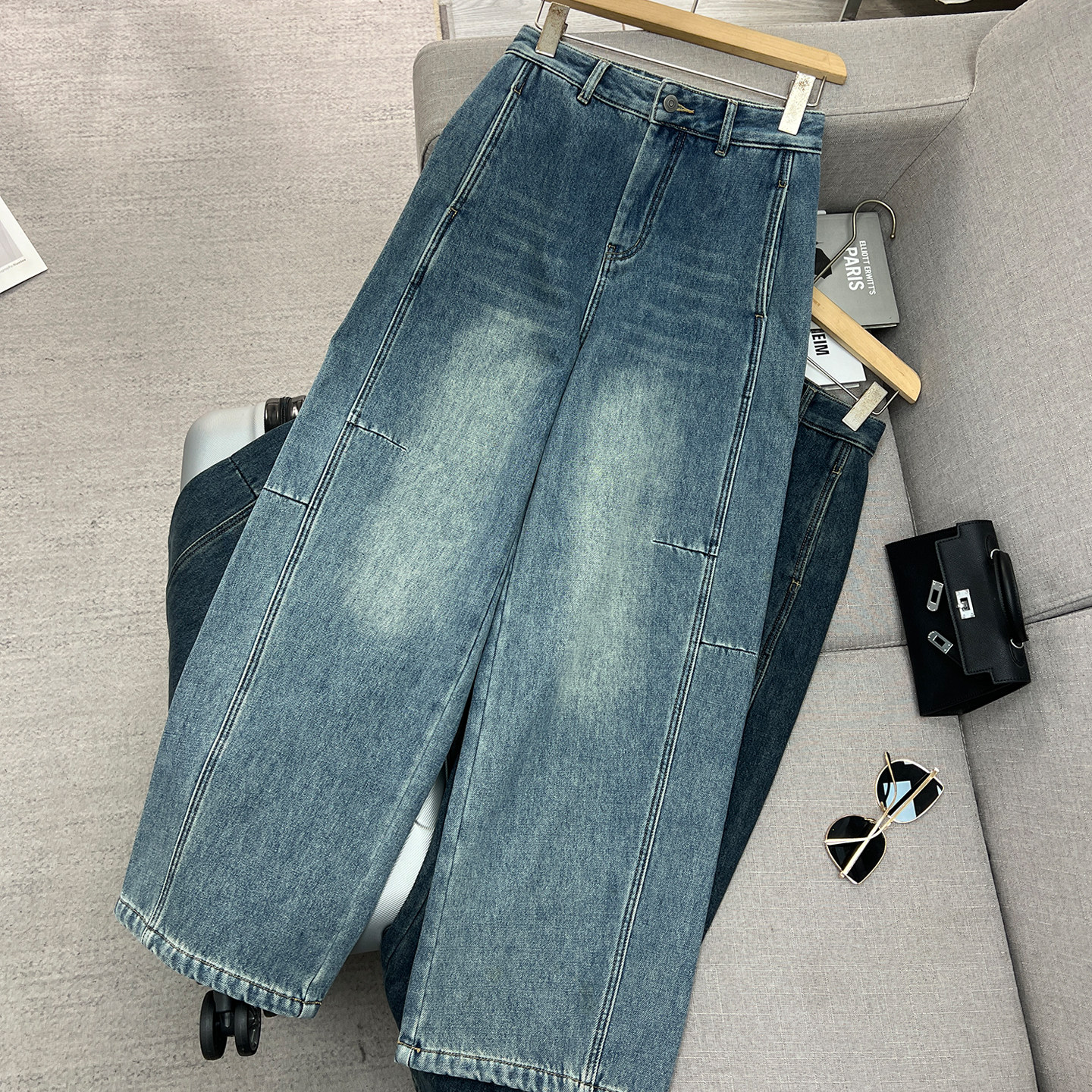 土耳其棉加绒复古高腰阔腿直筒牛仔裤宽松显瘦百搭休闲长裤慵懒风,女装/女士精品,牛仔裤,淘宝优惠券,粉丝福利购,淘宝优惠卷