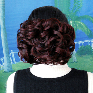 热卖旗袍假发短卷新娘盘发包蓬松发髻拉花复古盘头卷发包感恩逼真