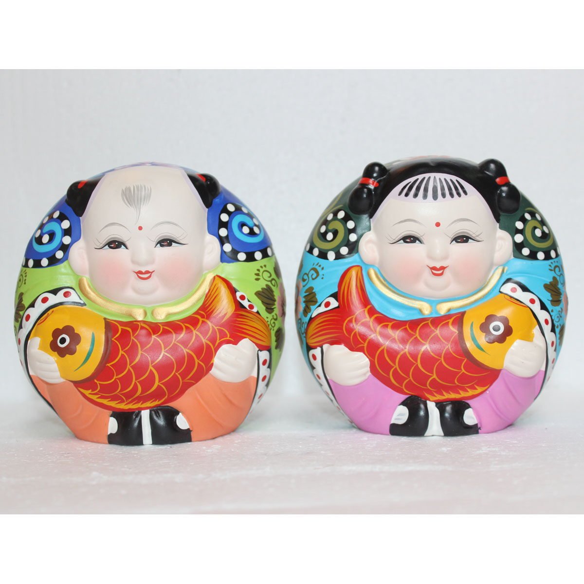 无锡惠山泥人阿福阿喜精美高档纯手工艺品年年有余送精美礼盒