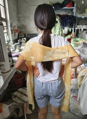 女童汉服百搭披帛橙色团花唐齐胸襦裙诃子裙敦煌古风舞蹈雪纺飘带