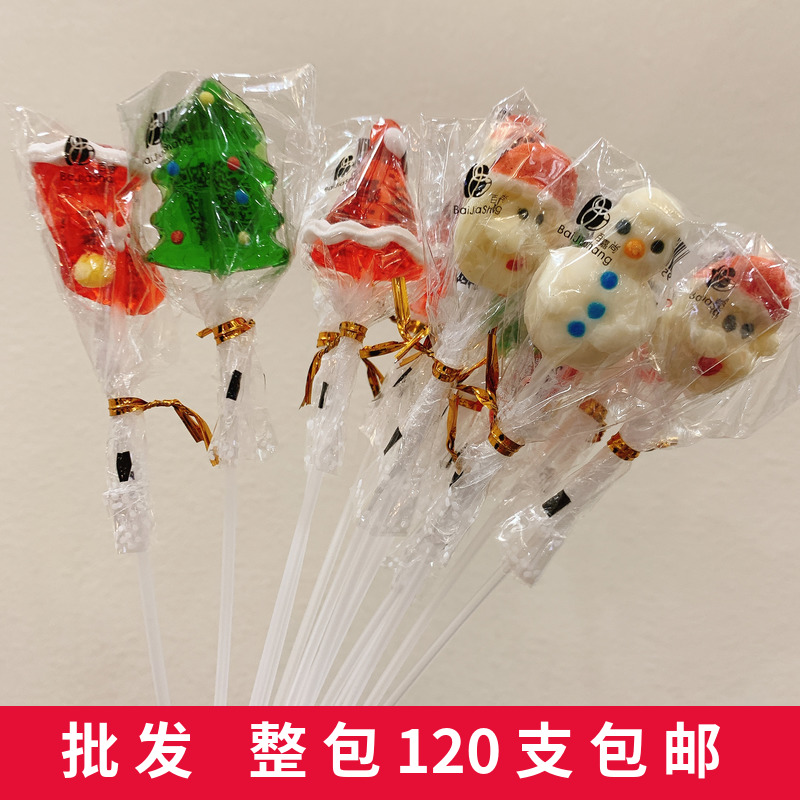 百嘉尚长棒圣诞点花棒棒糖圣诞节礼物卡通儿童零食送礼包装包邮价