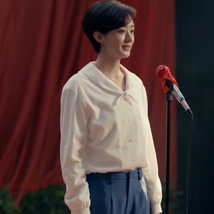 小城大事赵丽颖李秋萍同款定制蝴蝶结打结领白色衬衫长袖上衣新款