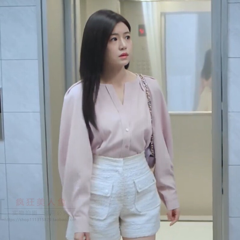 狙击蝴蝶陈妍希岑矜同款定制宽松V领通勤百搭气质长袖衬衫上衣女