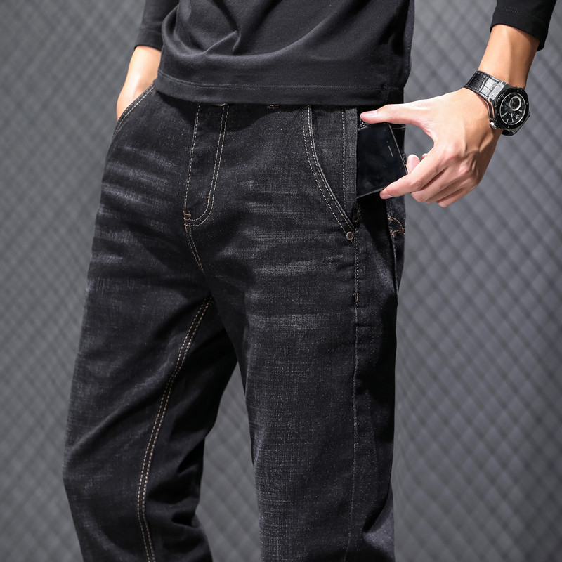 秋冬厚款男士牛仔裤斜口袋