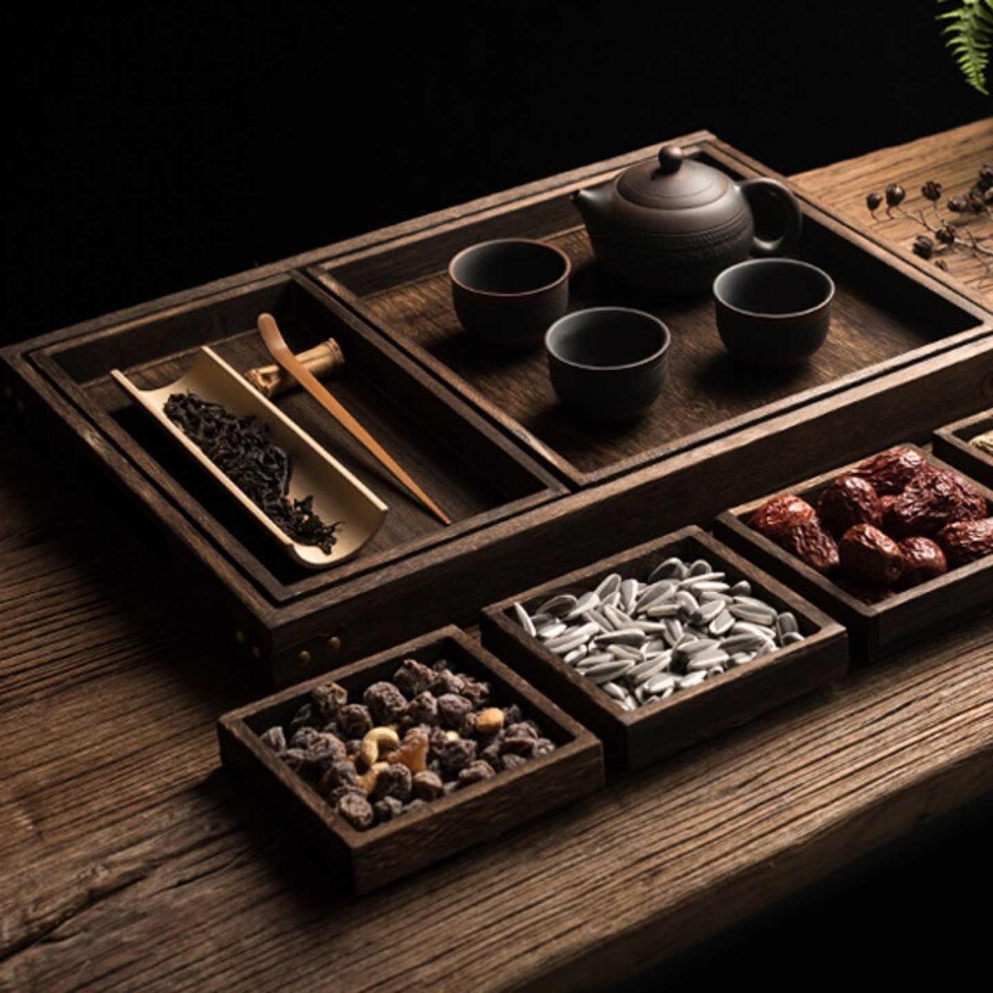 日式实木烧桐木茶盘中式家用简约干泡盘水果盘零食点心盘围炉托盘