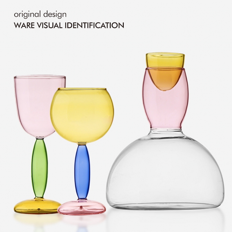网红撞色彩色玻璃葡萄酒高脚杯