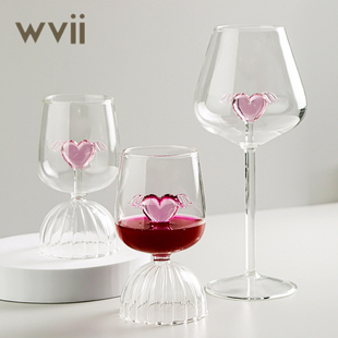网红INS风北欧创意高硼硅玻璃粉红爱心高脚杯红酒杯酒尾酒洋酒杯