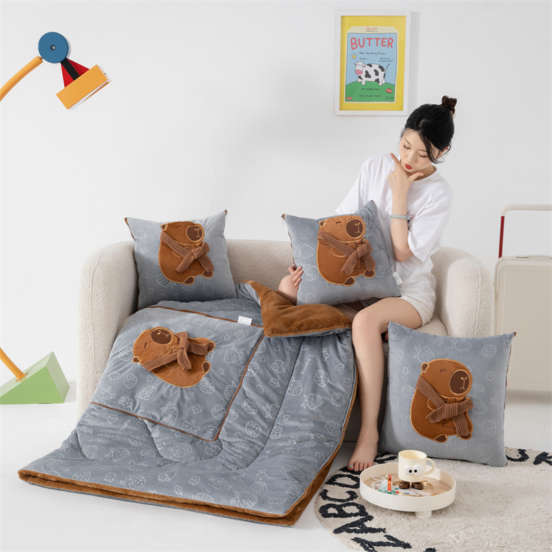 车载抱枕被子两用2025新款秋冬牛奶绒多功能午睡枕头毯子二合一