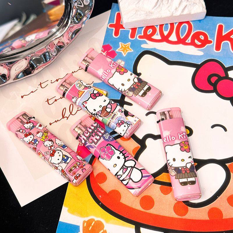 手作一次性粉色kt猫打火机防风粉色火焰可充气送男女朋友闺蜜礼物