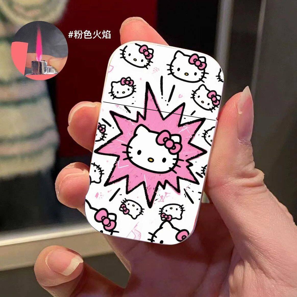 网红爆款豹纹kitty防风充气打火机高颜值粉焰个性创意可爱送男友