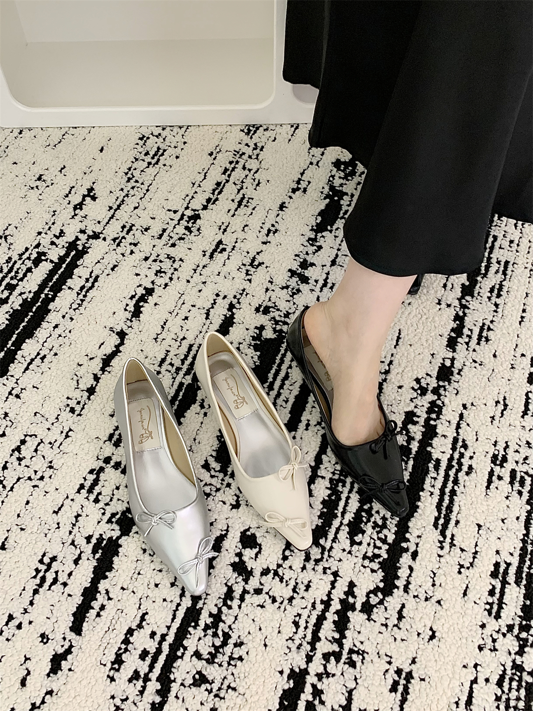 法式小众蝴蝶结尖头单鞋女