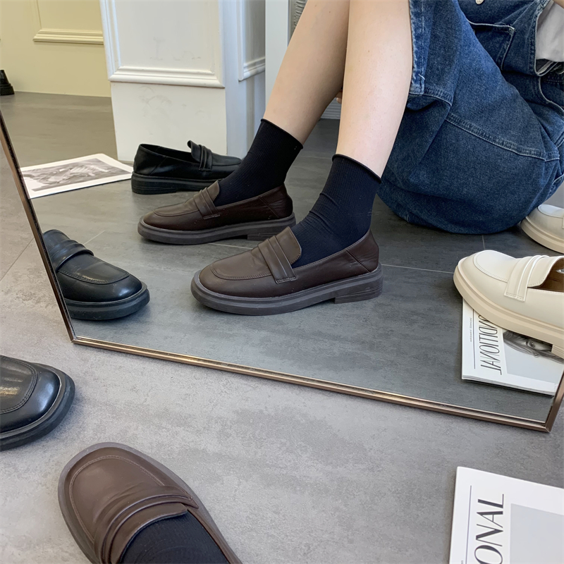 女2021年新款厚底一脚蹬小皮鞋