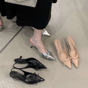 nana娜娜家欧美风高跟凉鞋2025新款蝴蝶结尖头包头凉鞋女外穿单鞋