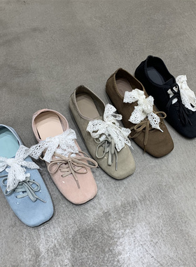 内增高3CM~法式学院风芭蕾德训鞋蕾丝系带复古百搭内增高玛丽珍鞋