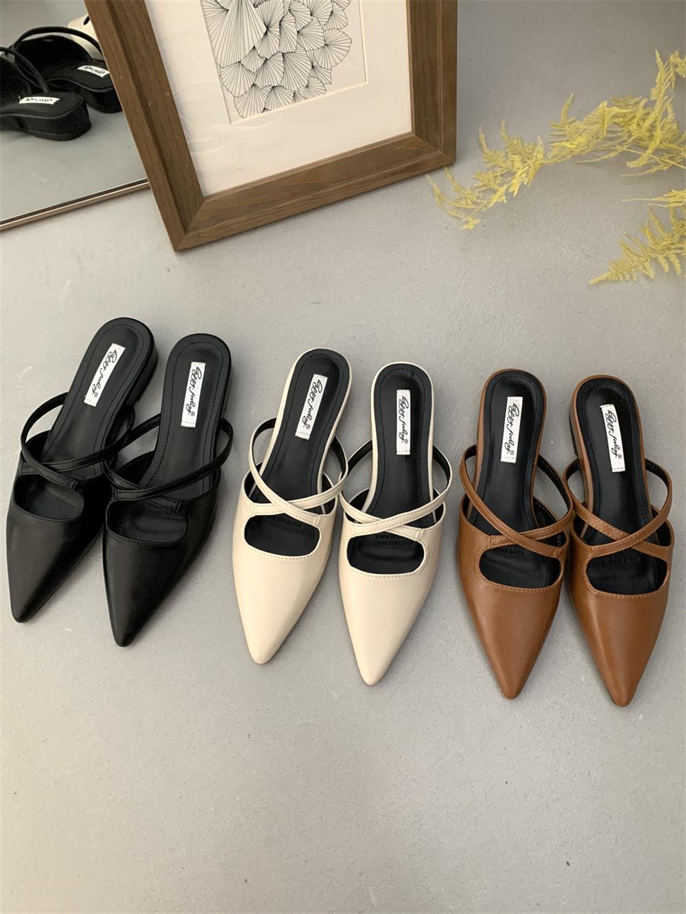 法式复古平底尖头包半拖鞋