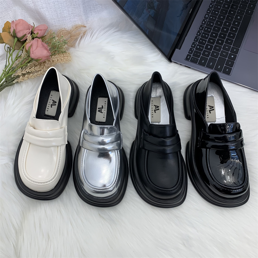 方头小皮鞋厚底英伦风粗跟