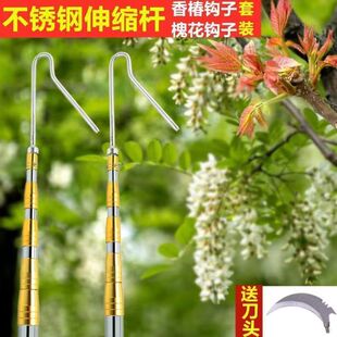 多功能伸缩杆高空摘果杆香椿槐花钩子长杆香椿芽榆钱刀抄网杆