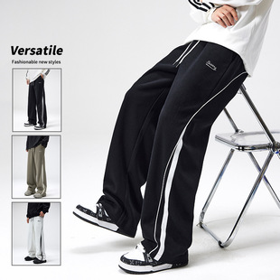 工厂男装秋重磅休闲卫裤男潮牌宽松百搭撞色拼接直筒运动裤子街头