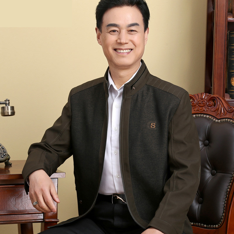 2018中老年男装薄款休闲外套春秋季爸爸装外衣中年男士立领夹克衫