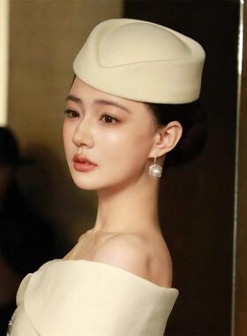 赫本风黑色新娘小礼帽写真走秀潮