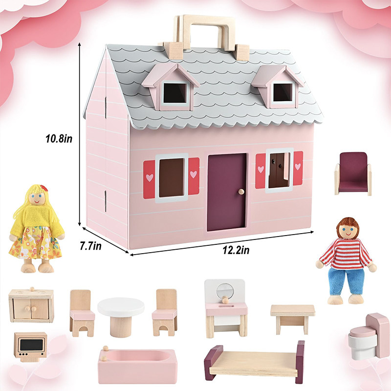 木质过家家玩具套装女孩粉色小屋家具娃娃组合儿童益智玩具