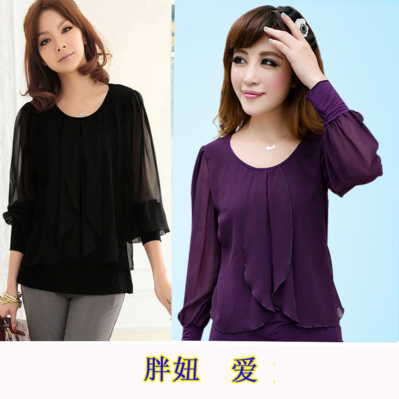 Chiffon shirt jacket Add fertilizer XL Women's wear Easy Show thin T-shirt 200 spring and autumn Korean Edition mm Long Slimin the Women's clothing/Boutique , Large size women  category - from Buy2taobao.com to provide professional Taobao agent buy service