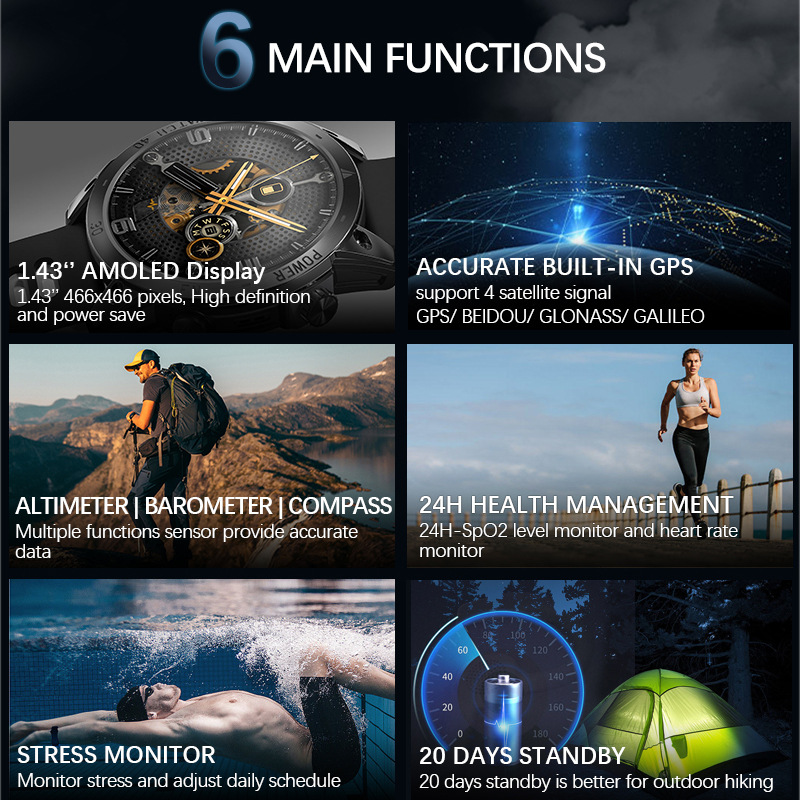 Outdoor Altitude Barometric Compass GPS Smart Watch Men