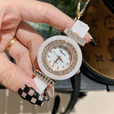 表潮流士手表气质镶钻表盘表带蒂米妮女新款韩版白色时尚陶瓷