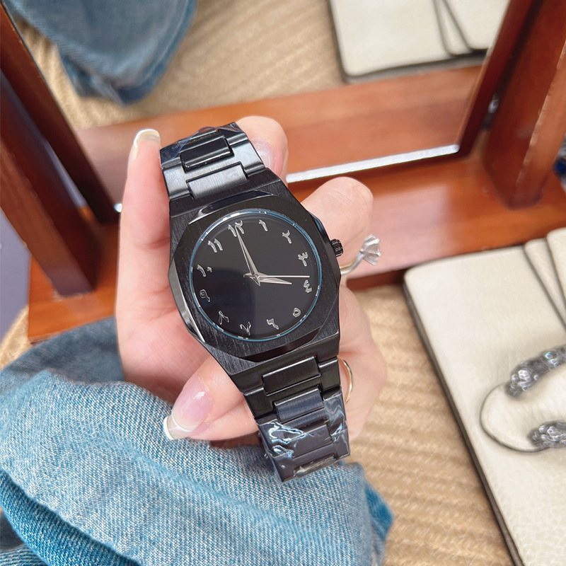 米莉莎商务石英钢带表无logo阿拉伯数字跨境商务男士腕表