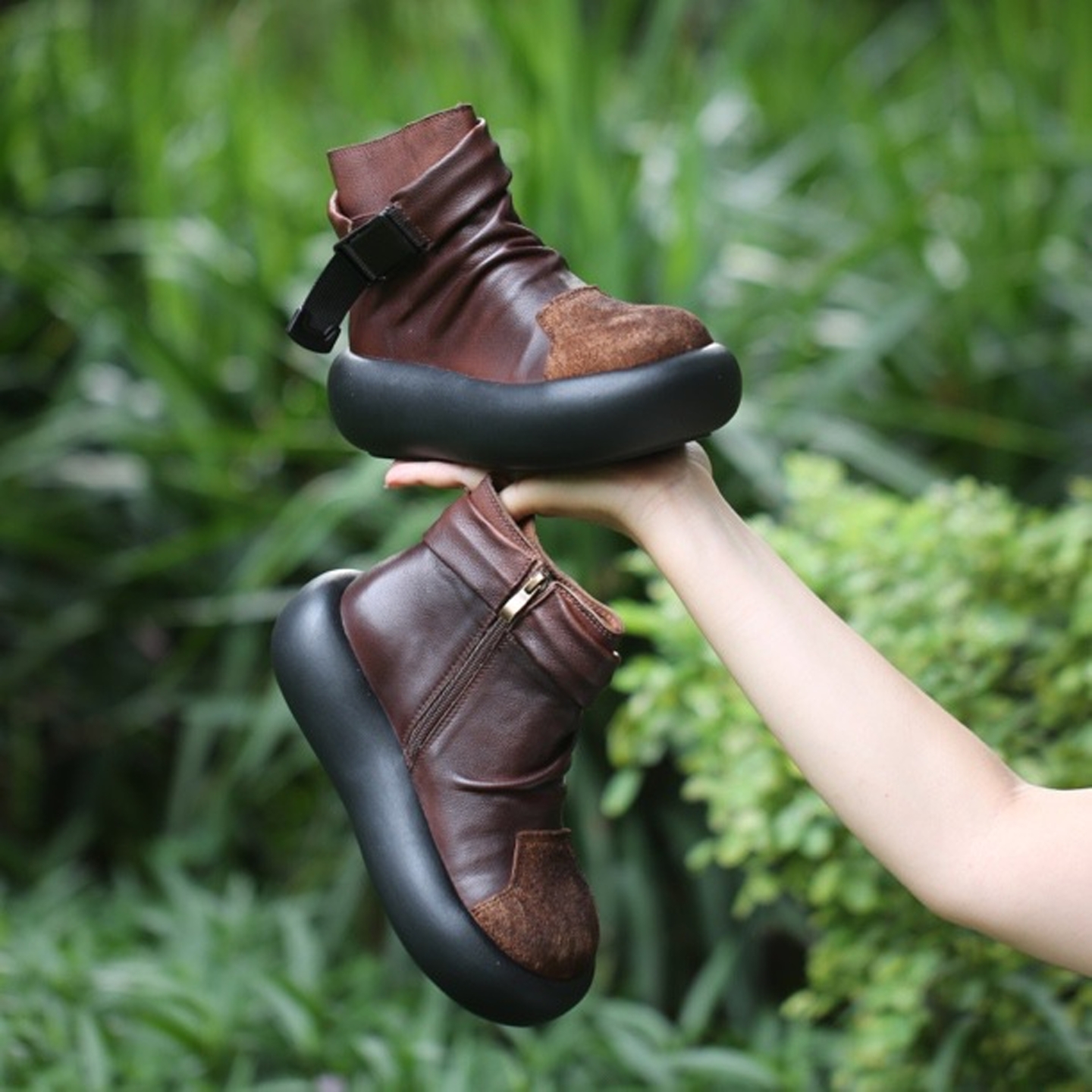 复古真皮厚底小码马丁靴女