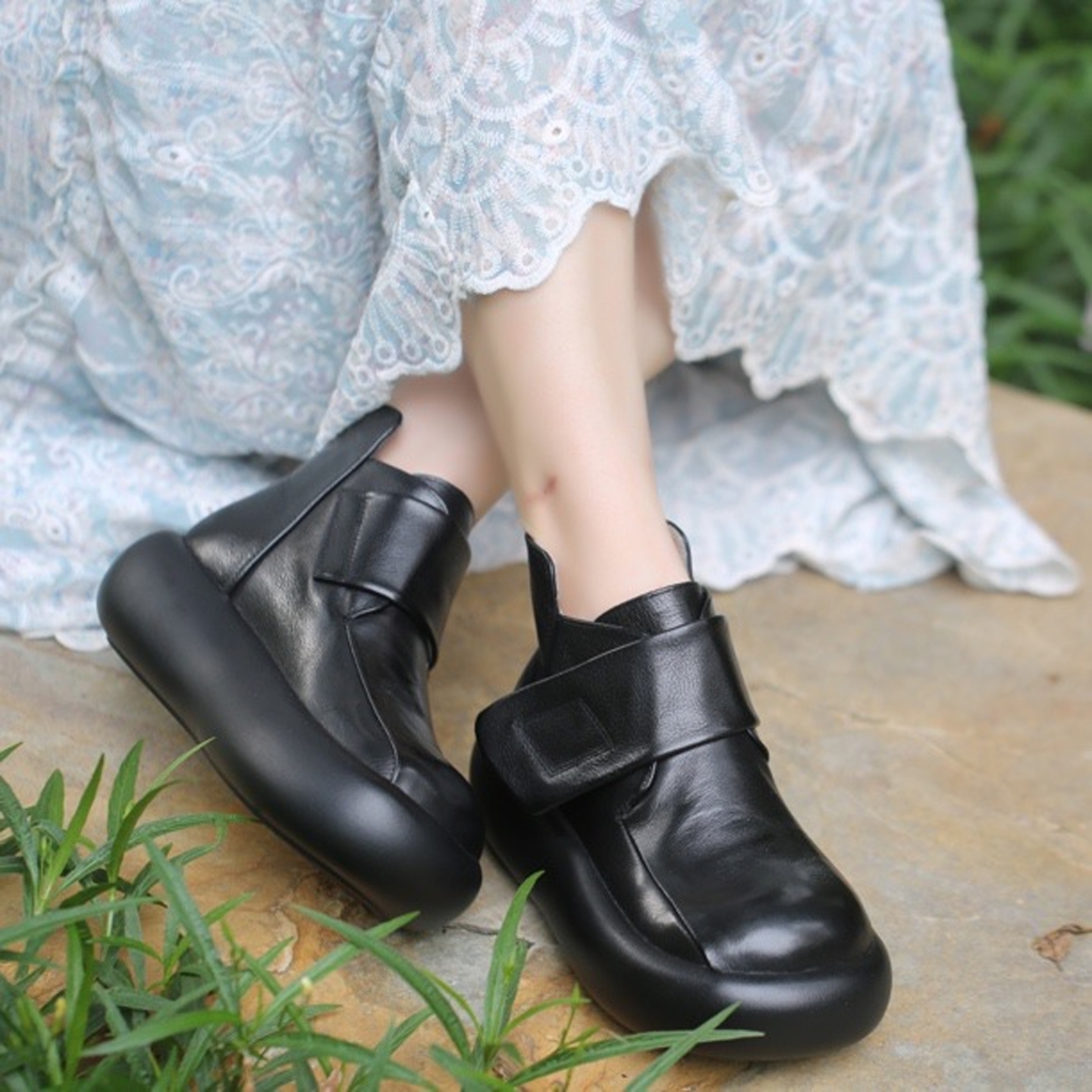 复古真皮厚底马丁靴女