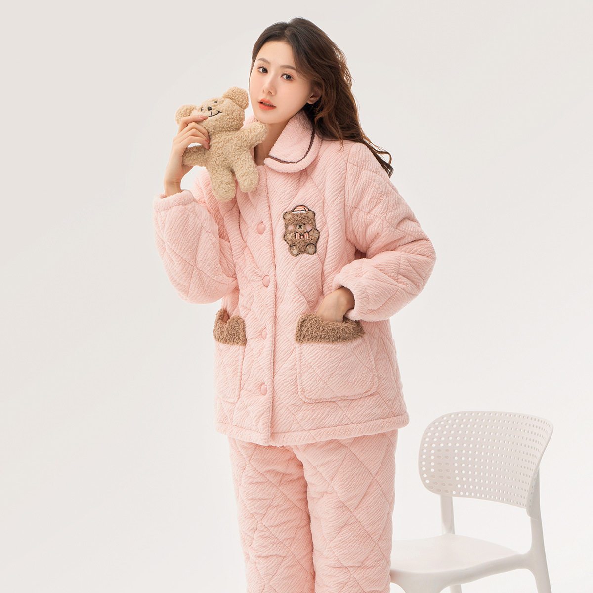【三层夹棉】冬季新款卡通睡衣加厚棉衣女士珊瑚绒保暖家居服套装