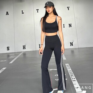 女外穿 长裤 清仓特价 no退换紧身运动健身瑜伽普拉提竖黑白条喇叭裤