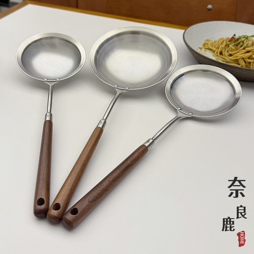 老板娘天天用！18/10不锈钢木柄漏勺豆浆过滤网筛打沫勺滤油捞勺
