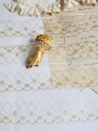 Японская вышитая рисовая белая сеть дно золотые проволоки вышитые кружевные вспомогательные материалы BJD детская одежда делает одежду для девочек.