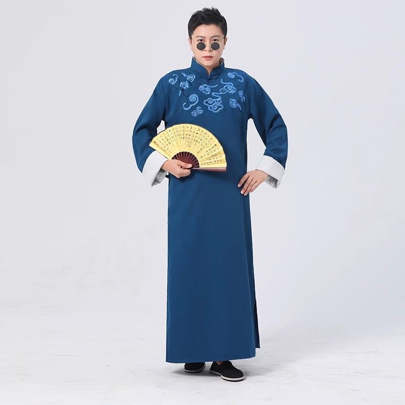 相声服刺绣祥云中式大褂长袍中国风唐装长衫五四青年学生评书演出