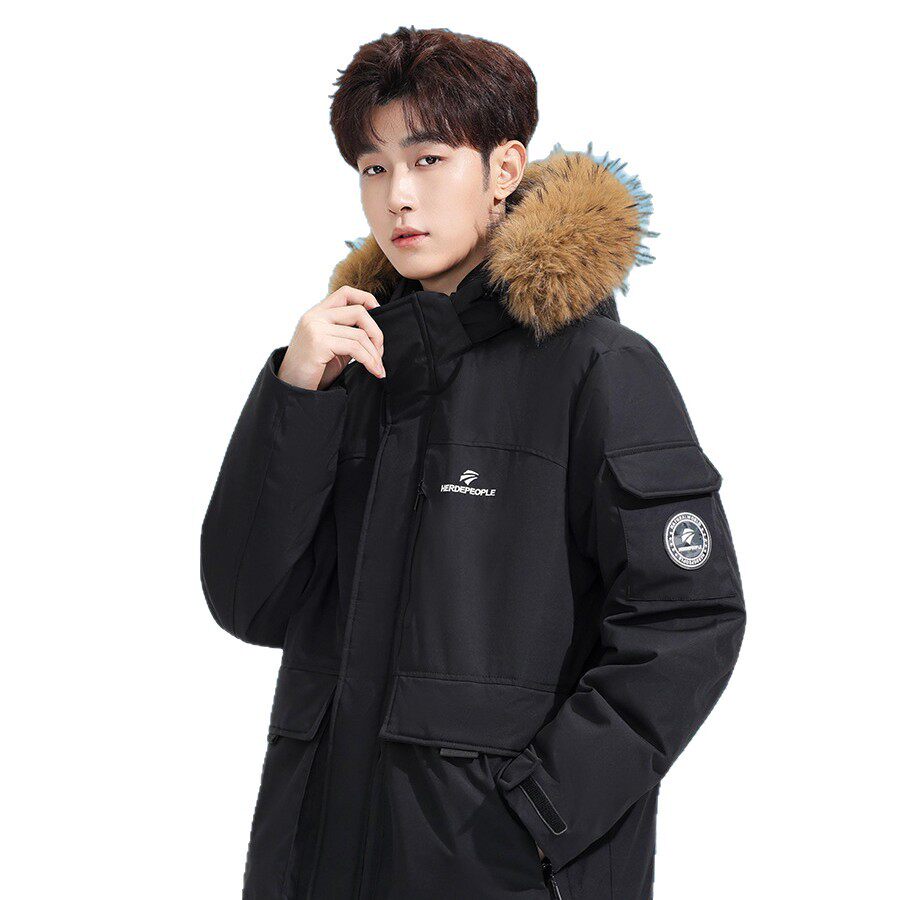 牧荒者冬季90白鸭绒羽绒服可拆卸帽子毛领男女款保暖防风羽绒服