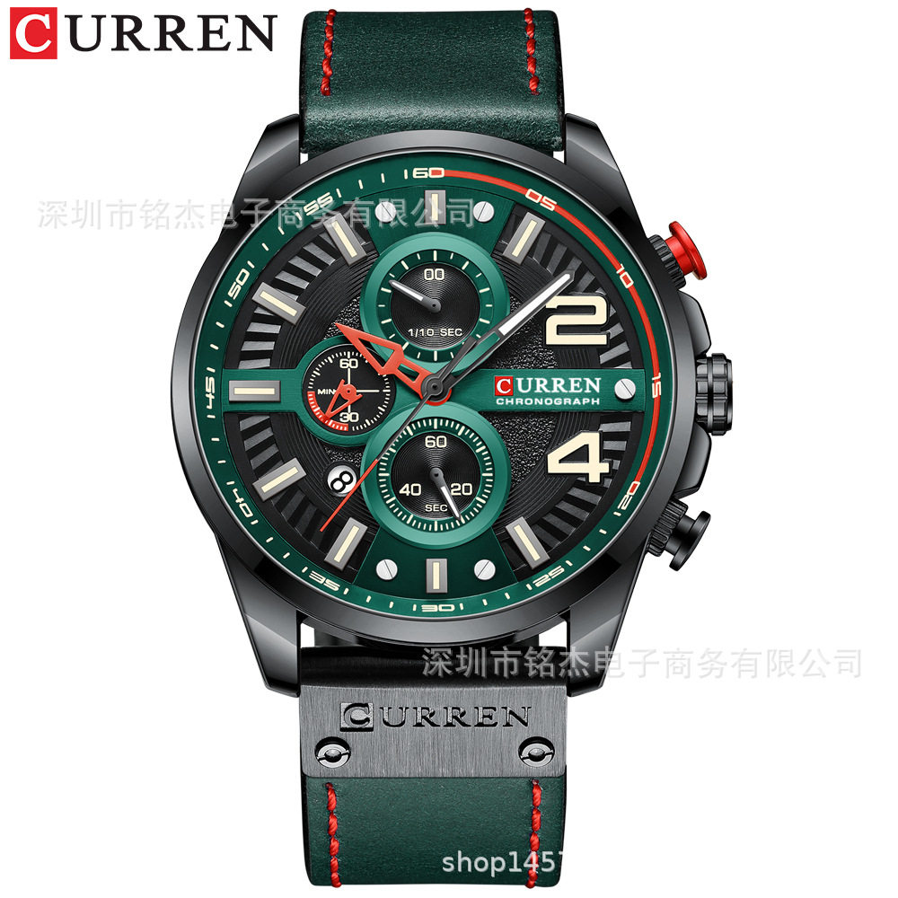 士多功能石英表士商务皮带手表简约表curren卡瑞恩8393防水男