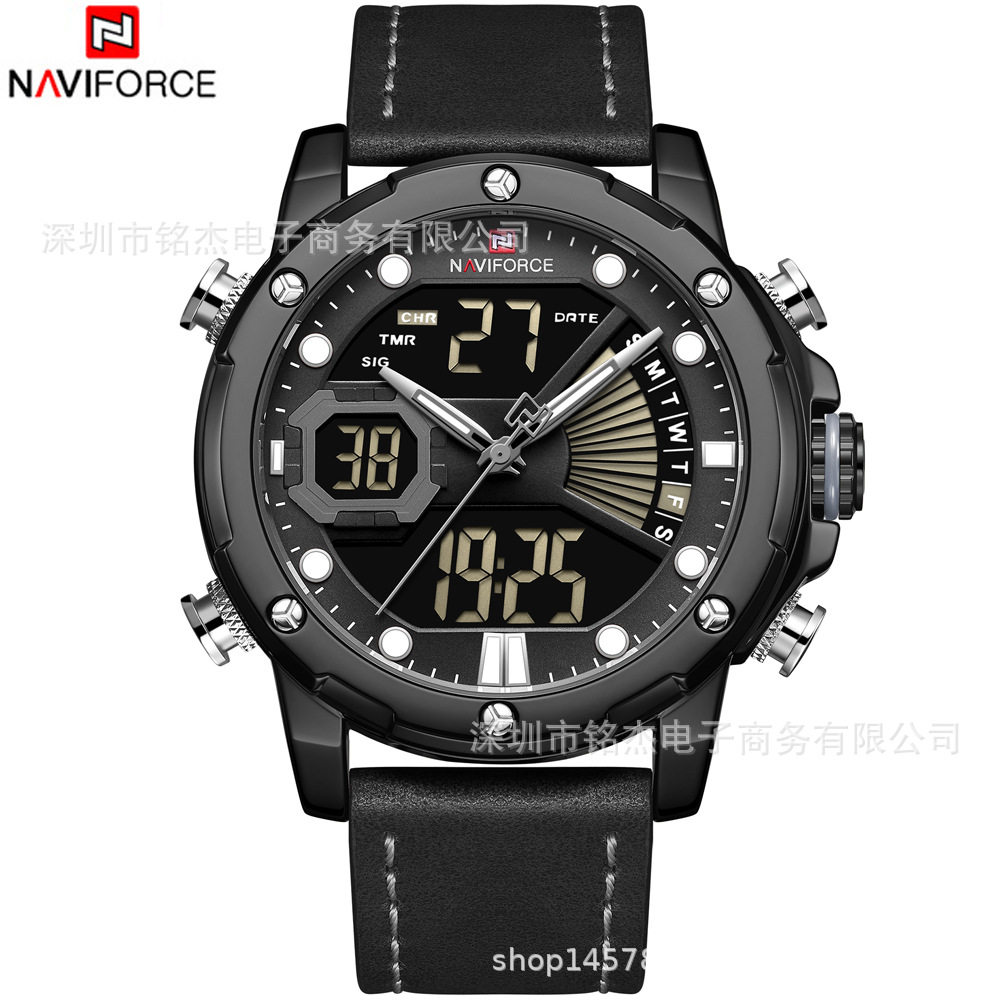 naviforce领翔9172士休闲手表led双显多功能手表表防水男运动