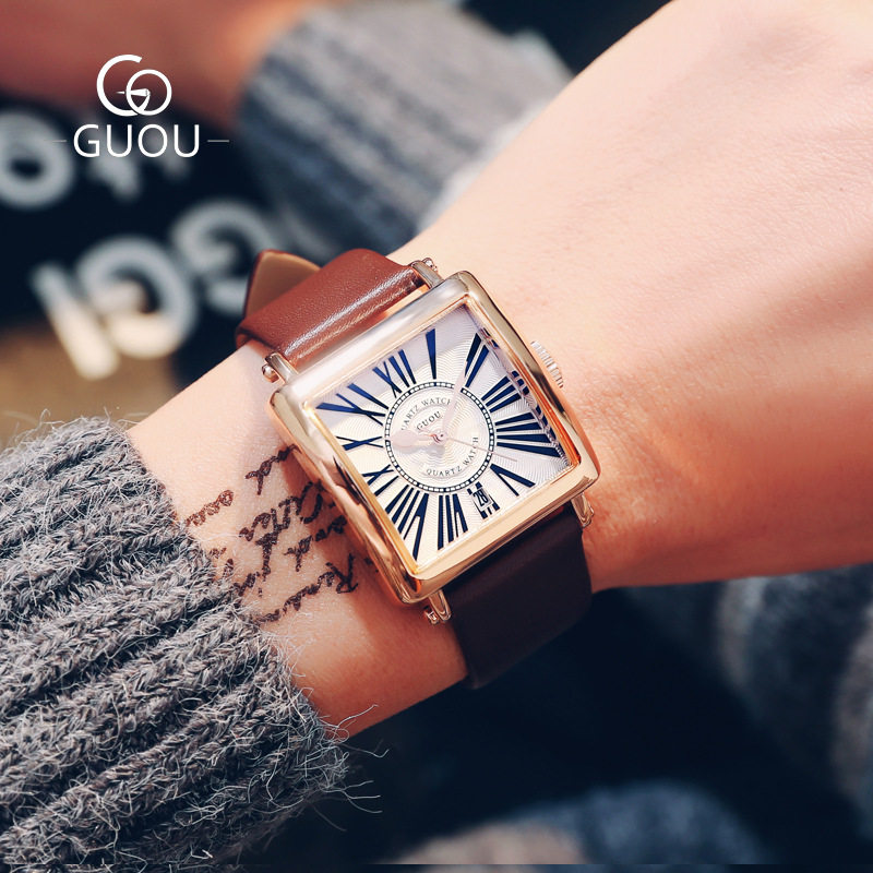 香港手表个性蓝光士石英手表myboy罗马刻度皮带腕表古欧男方形