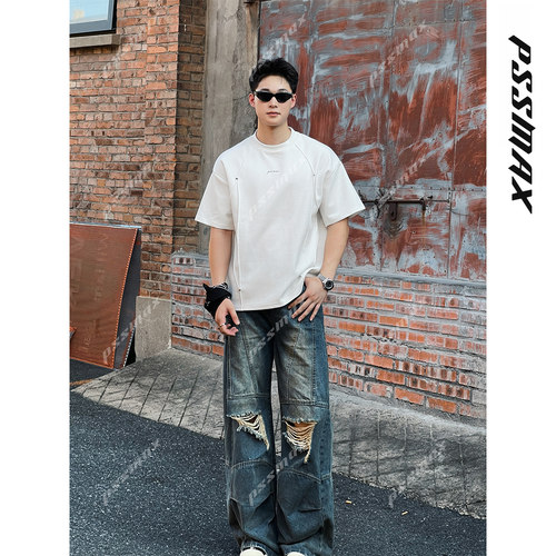 【现货】胖俗俗PSSMAX【立体压褶铆钉】2026春夏休闲宽松短袖T恤