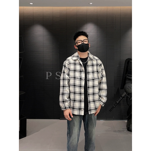 胖俗俗PSSMAX 秋季港风格子外套男大码微胖宽松休闲方领夹克上衣